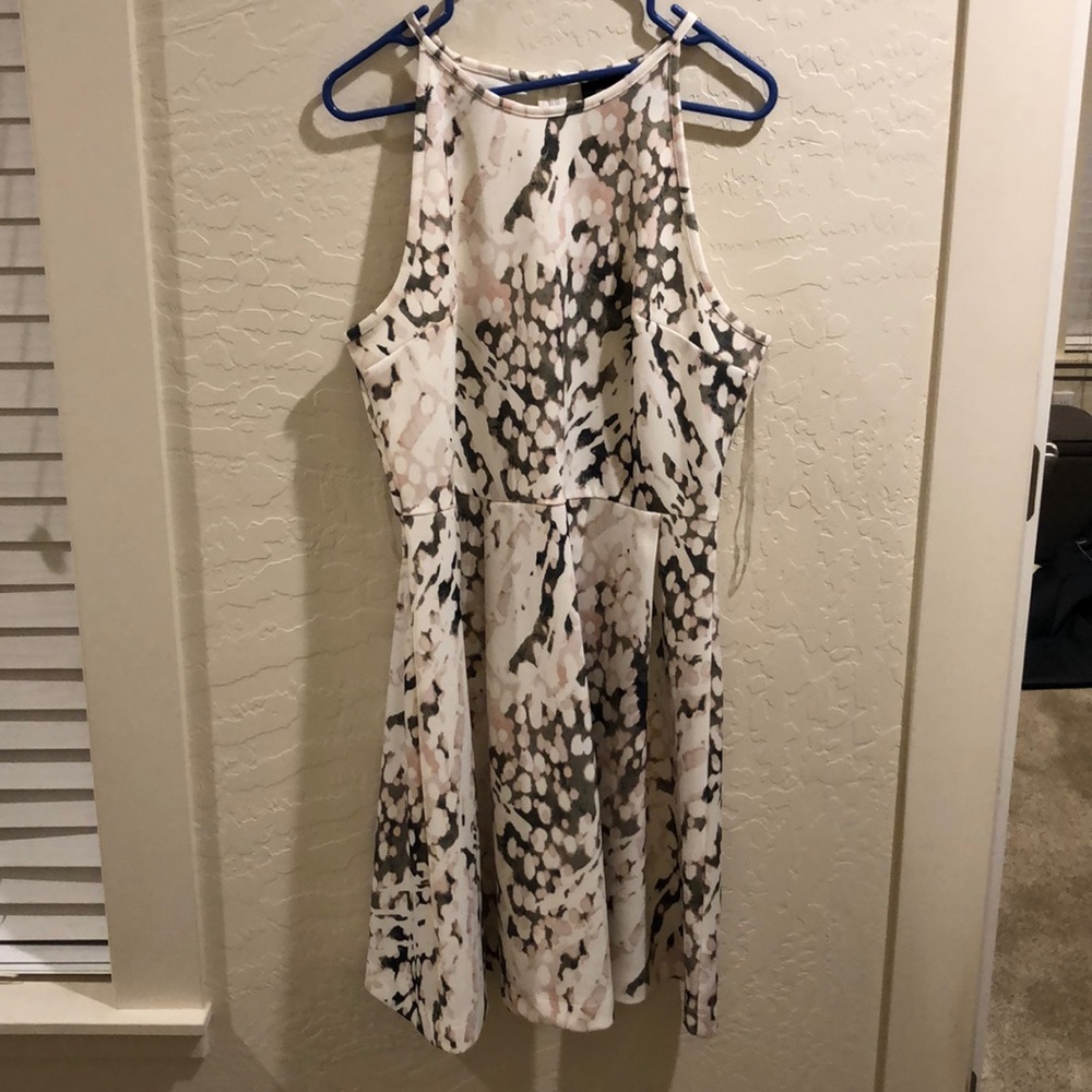 Modern Print A Line Dress with High Neck